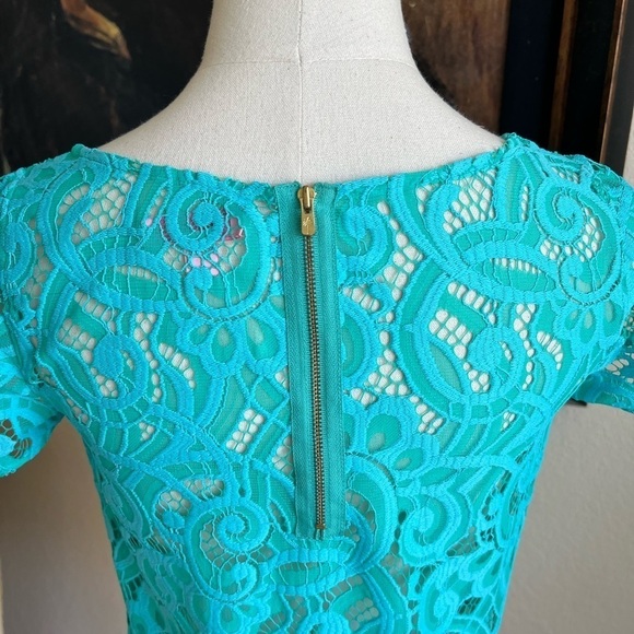 Lily Pulitzer Turquoise Lace Top Size XS Back Zip Puff Sleeve - Picture 7 of 11